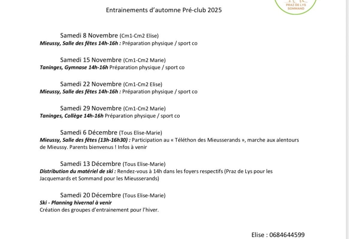 Entrainement pré-club Automne 2025